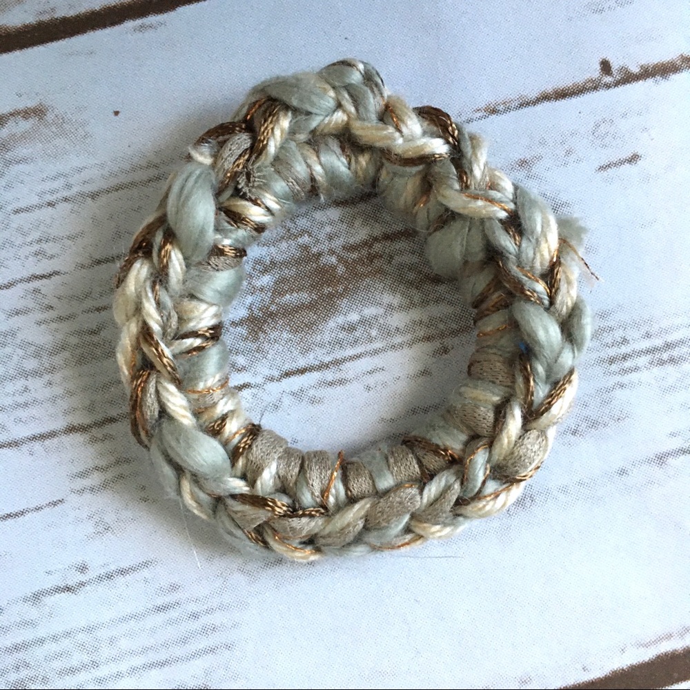 Textured mixed yarn, hand made crocheted scrunchie